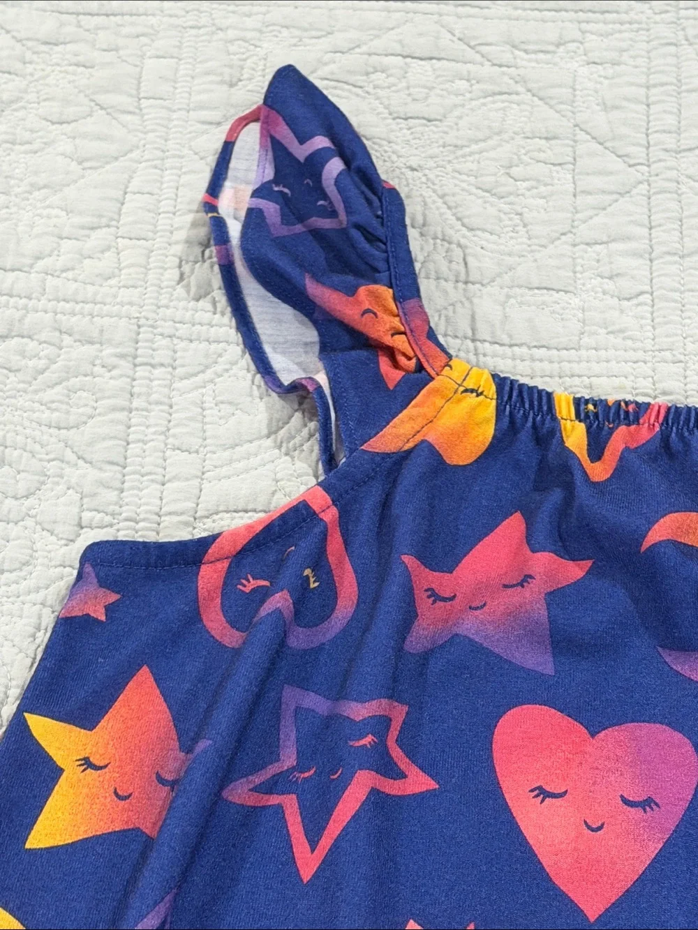 Gymboree Girls Navy Star, Moon & Heart Ruffle Night Gown. Sz L 10-12 NWOT